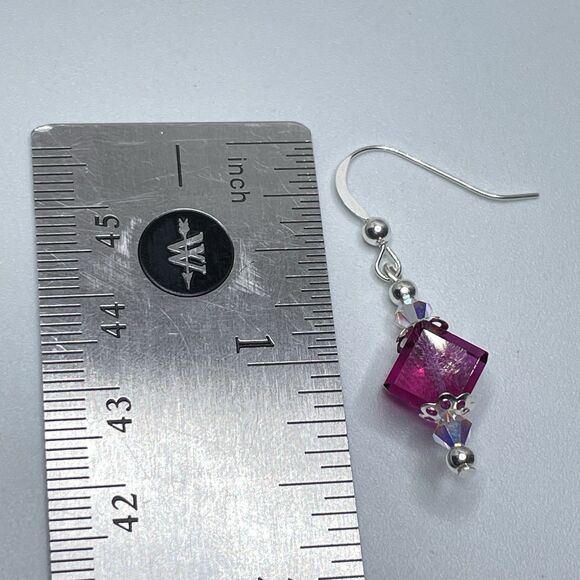Sterling Silver Made With Swarovski Crystals Magenta AB White Beaded Earrings - Picture 5 of 5